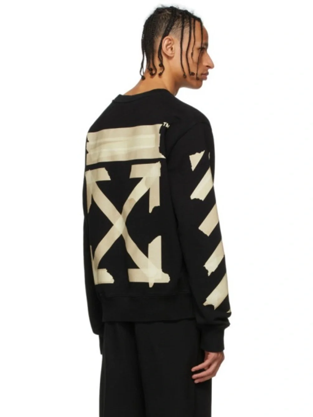 Off-White Black Crewneck with Beige Tape Chevron Details